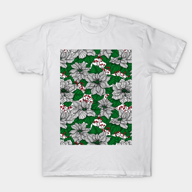 White poinsettia, Christmas pattern T-Shirt by katerinamk